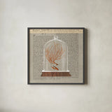Coral Under Glass Newsprint II by Sue Schlabach. Shown in a sleek black glass frame for a contemporary gallery look. Available as an archival giclee rolled canvas, fine art paper, or poster print. SKU 44732a.