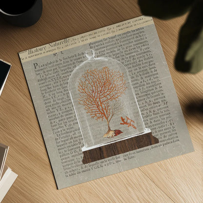 Coral Under Glass Newsprint III by Sue Schlabach. Shown as a detailed flat fine art print, highlighting archival giclee quality. Available as an archival giclee rolled canvas, fine art paper, or poster print. SKU 44733a.
