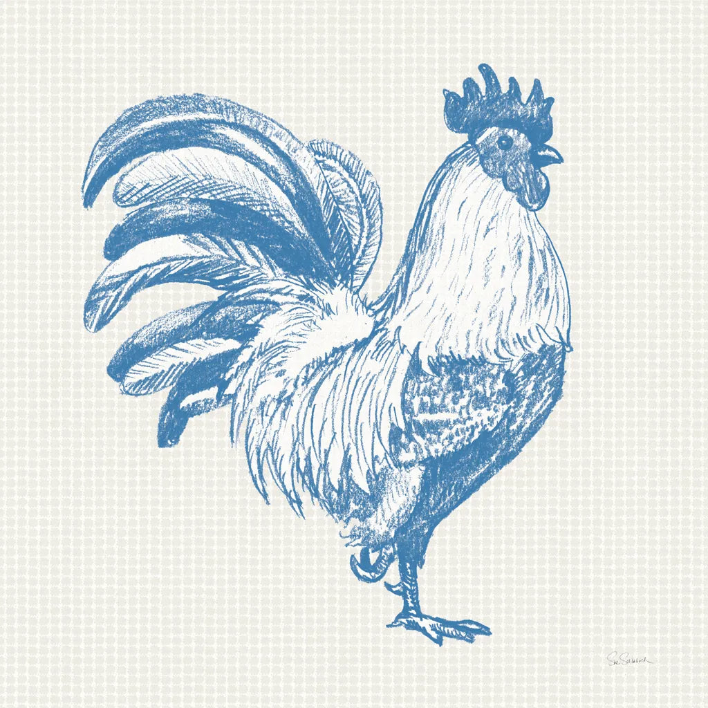 Cottage Rooster I by Sue Schlabach. SKU 75701a. Archival Giclee Fine art print for wall decor.