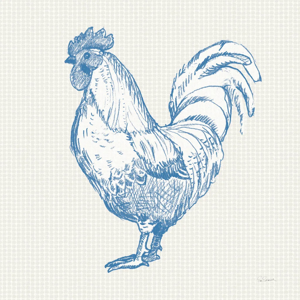 Cottage Rooster II by Sue Schlabach. SKU 75702a. Archival Giclee Fine art print for wall decor.