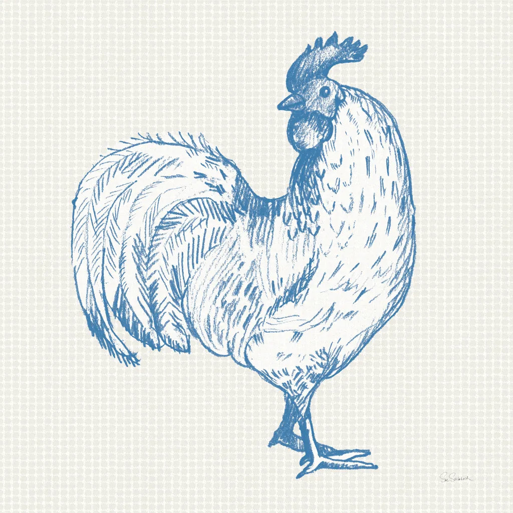 Cottage Rooster III by Sue Schlabach. SKU 75703a. Archival Giclee Fine art print for wall decor.