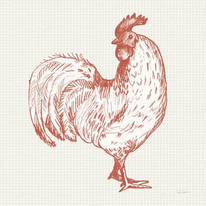 Cottage Rooster III Red by Sue Schlabach. SKU 77418a. Archival Giclee Fine art print for wall decor.