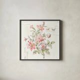Cottage Roses III by Sue Schlabach. Shown in a sleek black glass frame for a contemporary gallery look. Available as an archival giclee rolled canvas, fine art paper, or poster print. SKU 31598a.