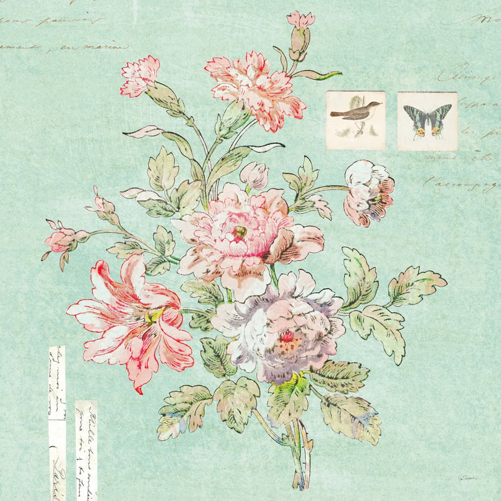 Cottage Roses III Blue by Sue Schlabach. SKU 31601a. Archival Giclee Fine art print for wall decor.