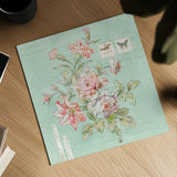 Cottage Roses III Blue by Sue Schlabach. Shown as a detailed flat fine art print, highlighting archival giclee quality. Available as an archival giclee rolled canvas, fine art paper, or poster print. SKU 31601a.