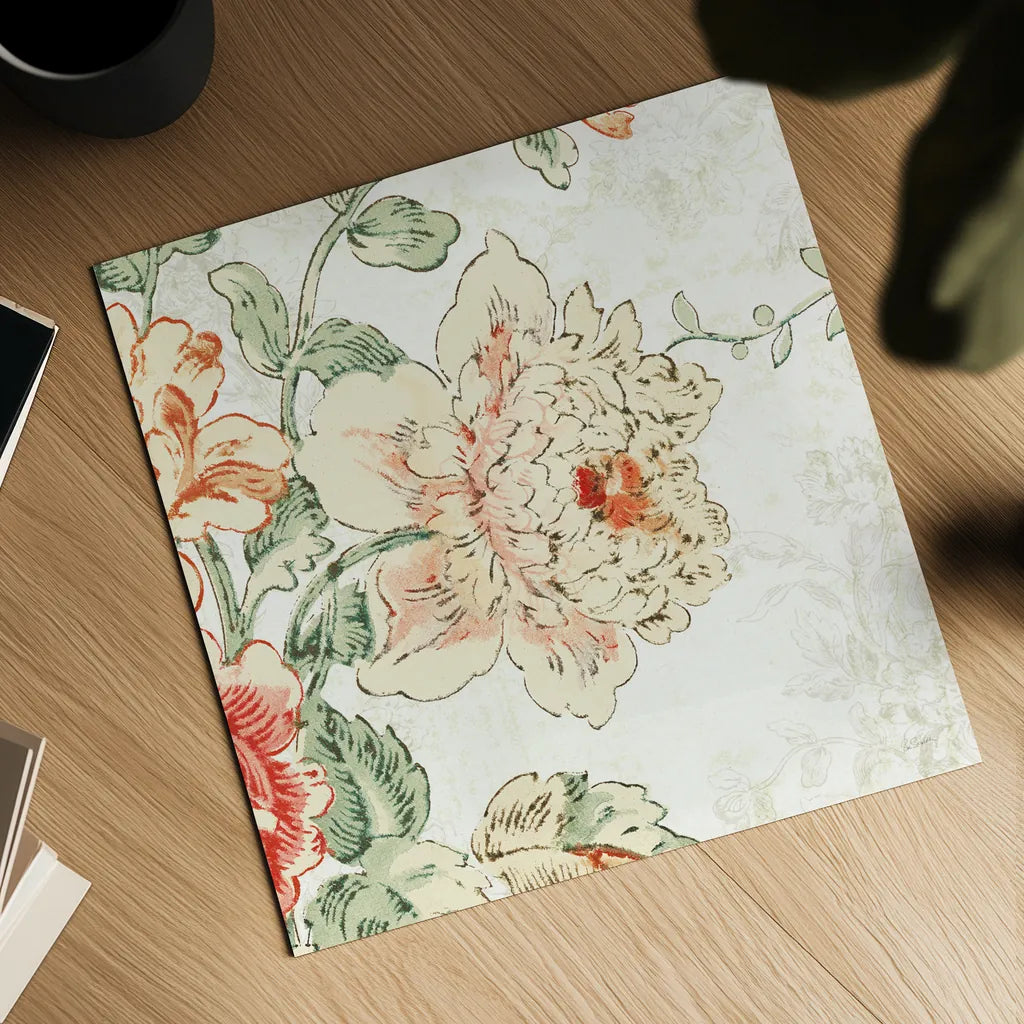 Cottage Roses IV by Sue Schlabach. Shown as a detailed flat fine art print, highlighting archival giclee quality. Available as an archival giclee rolled canvas, fine art paper, or poster print. SKU 31614a.