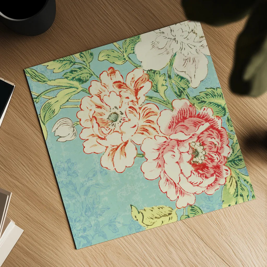 Cottage Roses V Bright by Sue Schlabach. Shown as a detailed flat fine art print, highlighting archival giclee quality. Available as an archival giclee rolled canvas, fine art paper, or poster print. SKU 31603a.