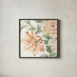 Cottage Roses VII by Sue Schlabach. Shown in a sleek black glass frame for a contemporary gallery look. Available as an archival giclee rolled canvas, fine art paper, or poster print. SKU 31617a.