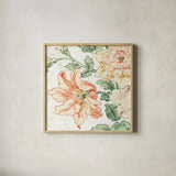 Cottage Roses VII by Sue Schlabach. Shown in a natural wood glass frame for a timeless modern aesthetic. Available as an archival giclee rolled canvas, fine art paper, or poster print. SKU 31617a.