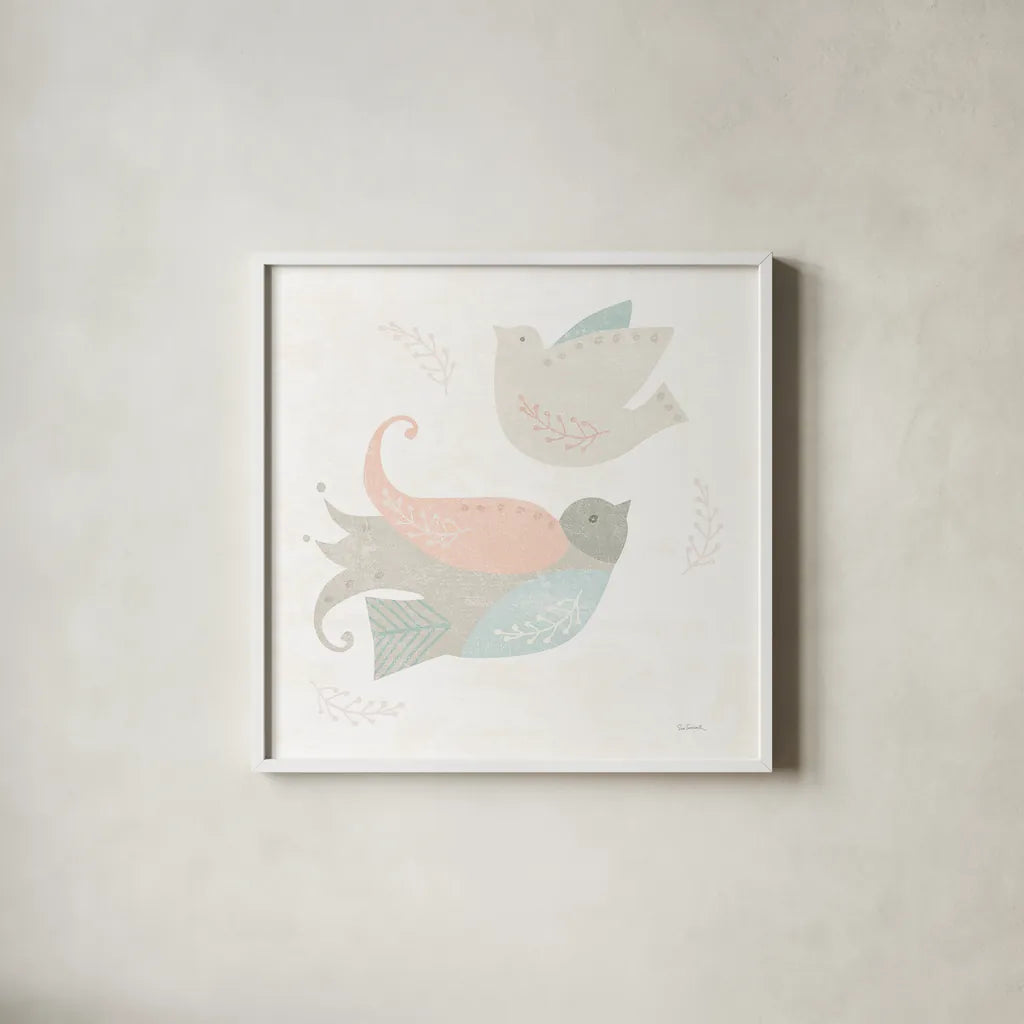 Cozy Hygge III Dark by Sue Schlabach. Shown in a crisp white glass frame for a clean and minimalist style. Available as an archival giclee rolled canvas, fine art paper, or poster print. SKU 34180a.