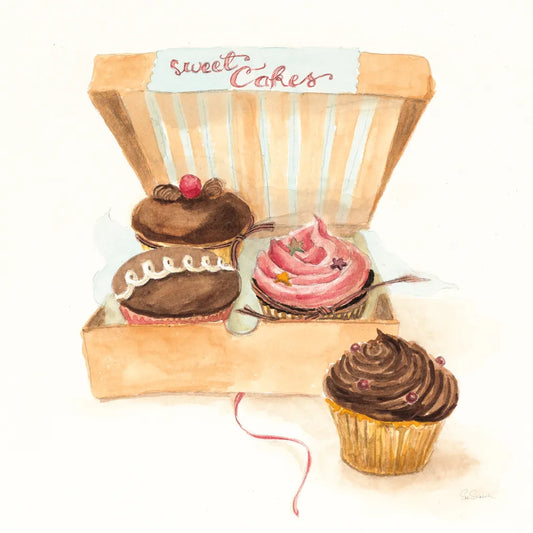 Cupcake Quartet by Sue Schlabach. SKU 9199a. Archival Giclee Fine art print for wall decor.