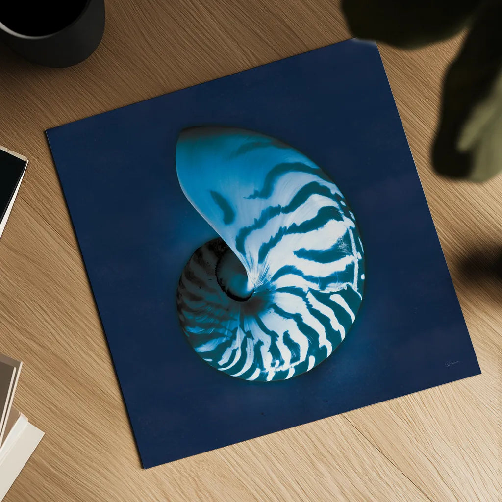 Cyanotype Sea I by Sue Schlabach. Shown as a detailed flat fine art print, highlighting archival giclee quality. Available as an archival giclee rolled canvas, fine art paper, or poster print. SKU 32594a.