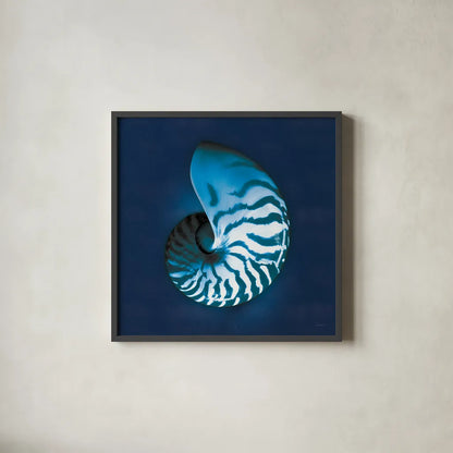 Cyanotype Sea I by Sue Schlabach. Shown in a sleek black glass frame for a contemporary gallery look. Available as an archival giclee rolled canvas, fine art paper, or poster print. SKU 32594a.