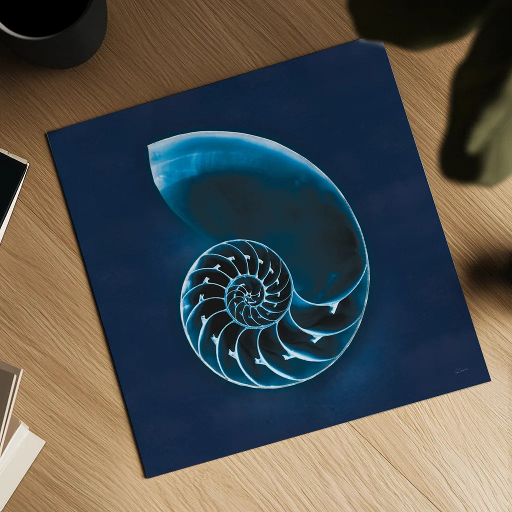 Cyanotype Sea II by Sue Schlabach. Shown as a detailed flat fine art print, highlighting archival giclee quality. Available as an archival giclee rolled canvas, fine art paper, or poster print. SKU 32595a.