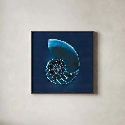 Cyanotype Sea II by Sue Schlabach. Shown in a sleek black glass frame for a contemporary gallery look. Available as an archival giclee rolled canvas, fine art paper, or poster print. SKU 32595a.