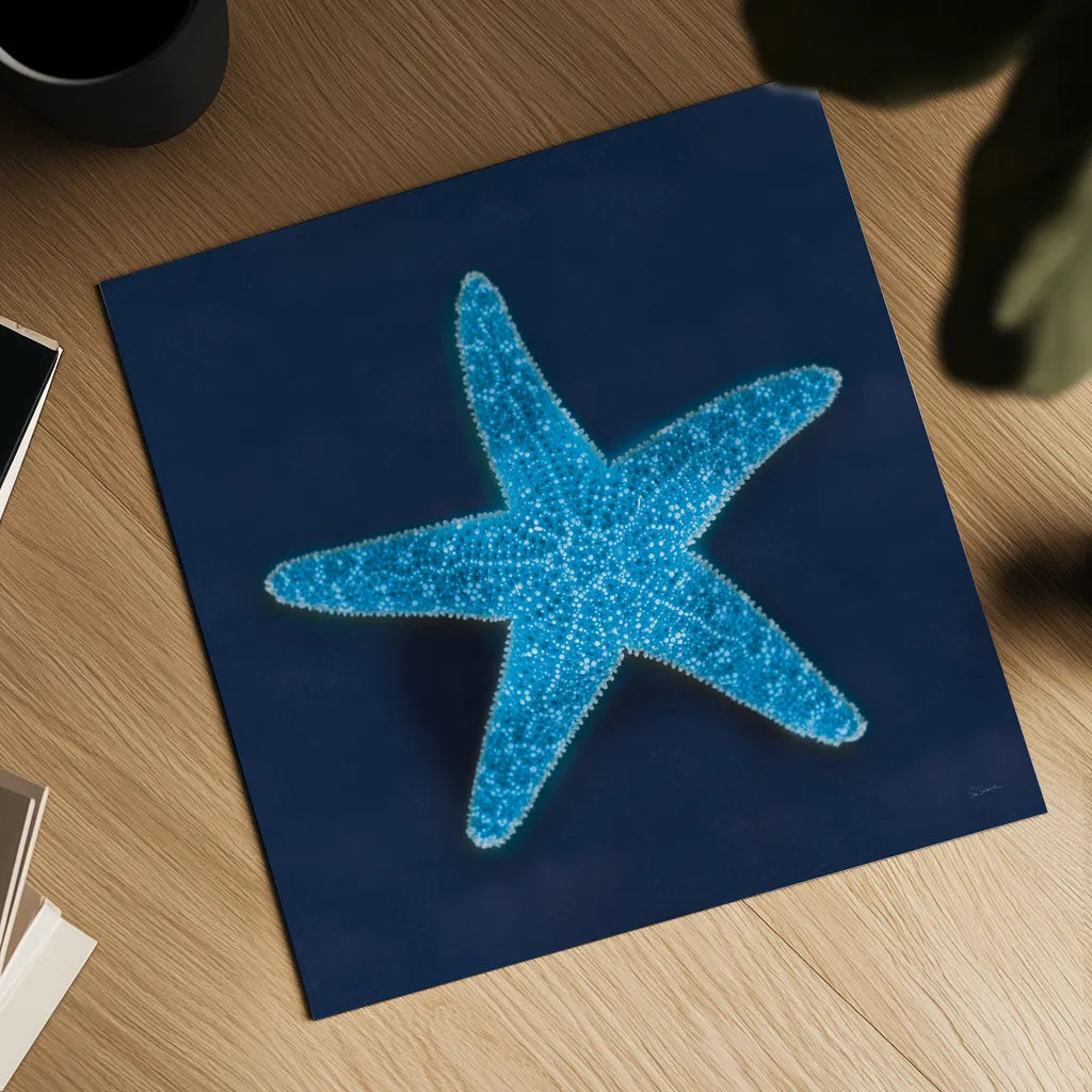 Cyanotype Sea III by Sue Schlabach. Shown as a detailed flat fine art print, highlighting archival giclee quality. Available as an archival giclee rolled canvas, fine art paper, or poster print. SKU 32596a.