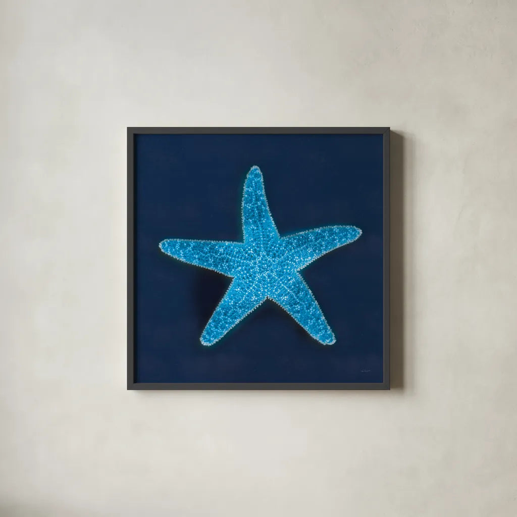 Cyanotype Sea III by Sue Schlabach. Shown in a sleek black glass frame for a contemporary gallery look. Available as an archival giclee rolled canvas, fine art paper, or poster print. SKU 32596a.