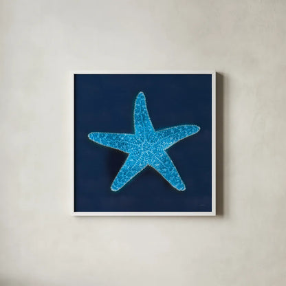 Cyanotype Sea III by Sue Schlabach. Shown in a crisp white glass frame for a clean and minimalist style. Available as an archival giclee rolled canvas, fine art paper, or poster print. SKU 32596a.
