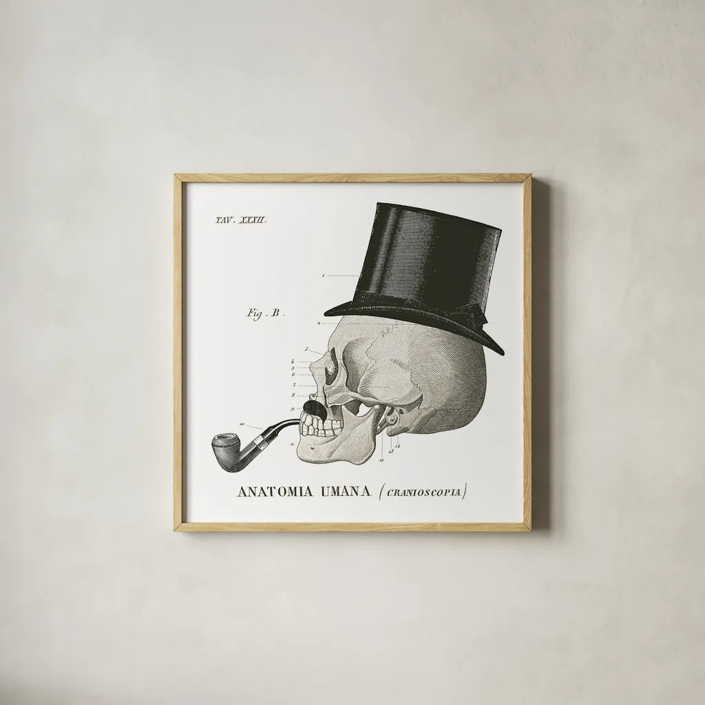 Dandy Bones II by Sue Schlabach. Shown in a natural wood glass frame for a timeless modern aesthetic. Available as an archival giclee rolled canvas, fine art paper, or poster print. SKU 21819a.