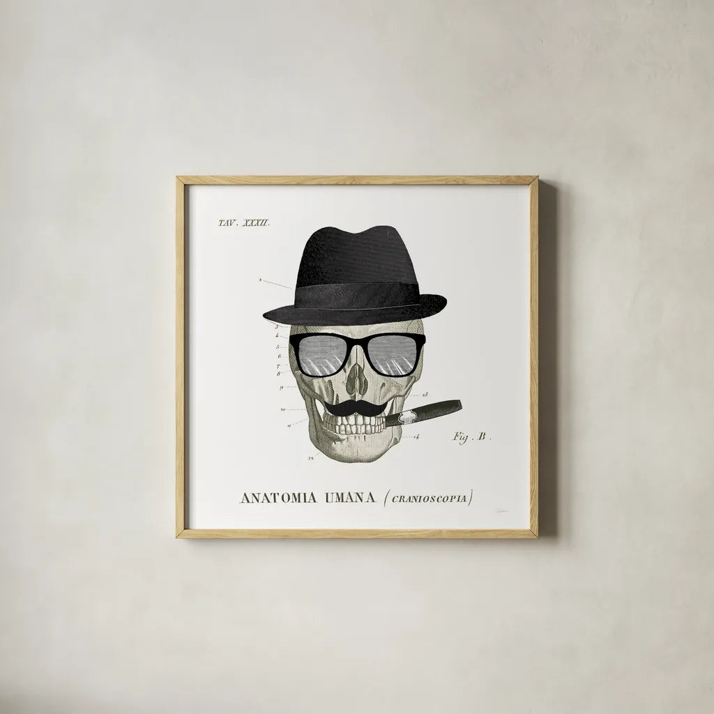 Dandy Bones V by Sue Schlabach. Shown in a natural wood glass frame for a timeless modern aesthetic. Available as an archival giclee rolled canvas, fine art paper, or poster print. SKU 36814a.
