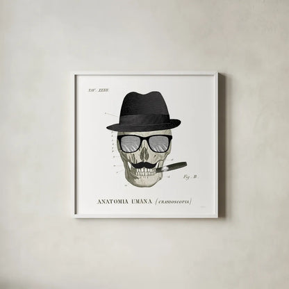 Dandy Bones V by Sue Schlabach. Shown in a crisp white glass frame for a clean and minimalist style. Available as an archival giclee rolled canvas, fine art paper, or poster print. SKU 36814a.