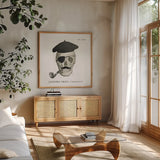 Dandy Bones VI by Sue Schlabach. Shown in a natural wood frame in a cozy modern living room. Available as an archival giclee rolled canvas, fine art paper, or poster print. SKU 36815a.