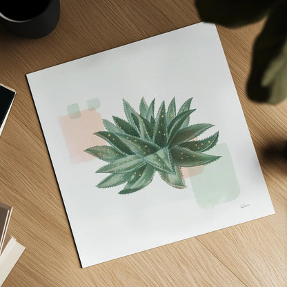 Desert Color Succulent II Mint by Sue Schlabach. Shown as a detailed flat fine art print, highlighting archival giclee quality. Available as an archival giclee rolled canvas, fine art paper, or poster print. SKU 56051a.