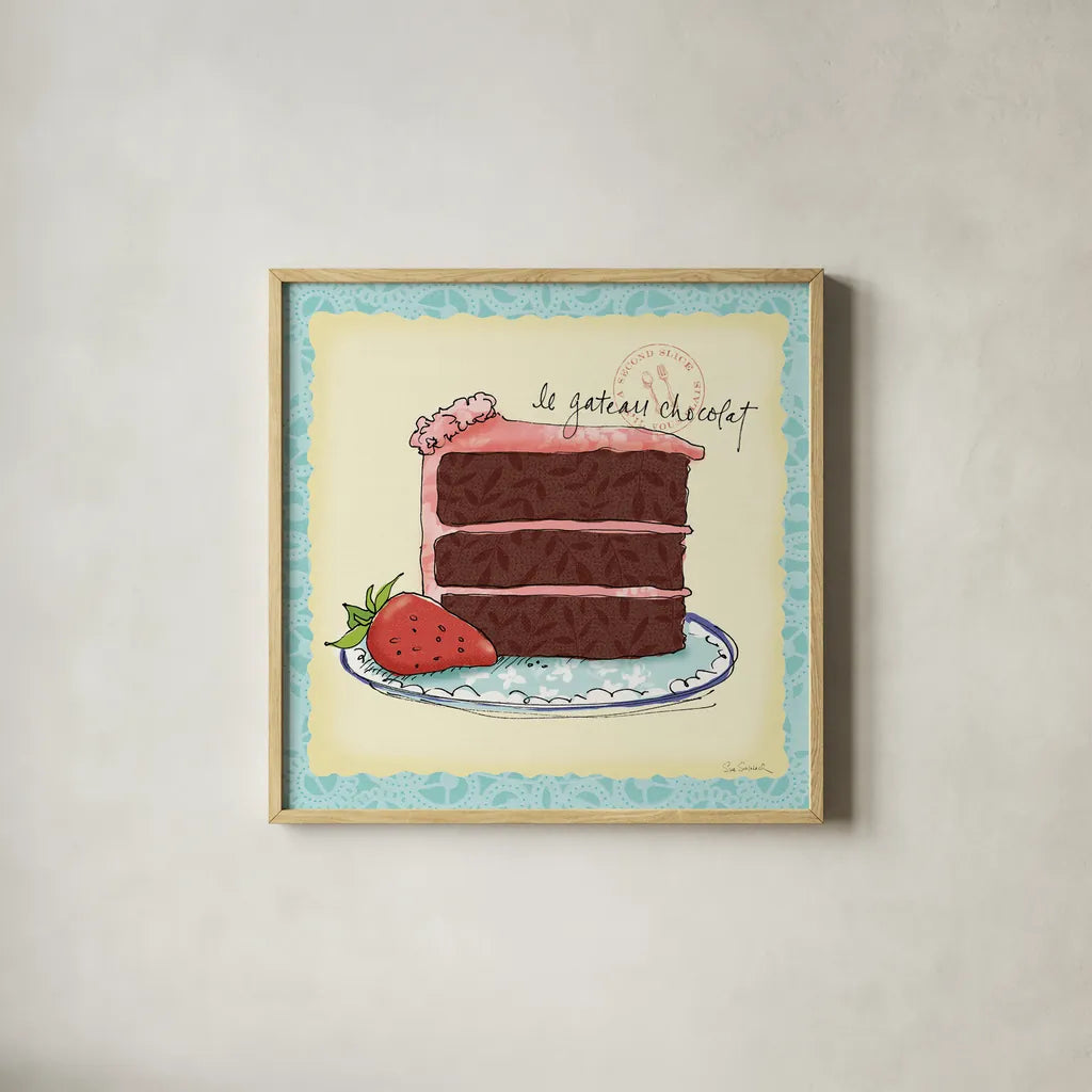 Dessert Please I by Sue Schlabach. Shown in a natural wood glass frame for a timeless modern aesthetic. Available as an archival giclee rolled canvas, fine art paper, or poster print. SKU 31790a.