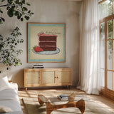 Dessert Please I by Sue Schlabach. Shown in a natural wood frame in a cozy modern living room. Available as an archival giclee rolled canvas, fine art paper, or poster print. SKU 31790a.