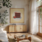 Dessert Please I v2 by Sue Schlabach. Shown in a natural wood frame in a cozy modern living room. Available as an archival giclee rolled canvas, fine art paper, or poster print. SKU 100791a.