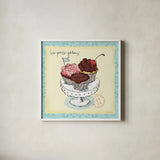 Dessert Please II by Sue Schlabach. Shown in a crisp white glass frame for a clean and minimalist style. Available as an archival giclee rolled canvas, fine art paper, or poster print. SKU 31791a.