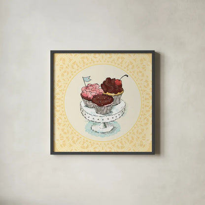 Dessert Please II v2 by Sue Schlabach. Shown in a sleek black glass frame for a contemporary gallery look. Available as an archival giclee rolled canvas, fine art paper, or poster print. SKU 100792a.
