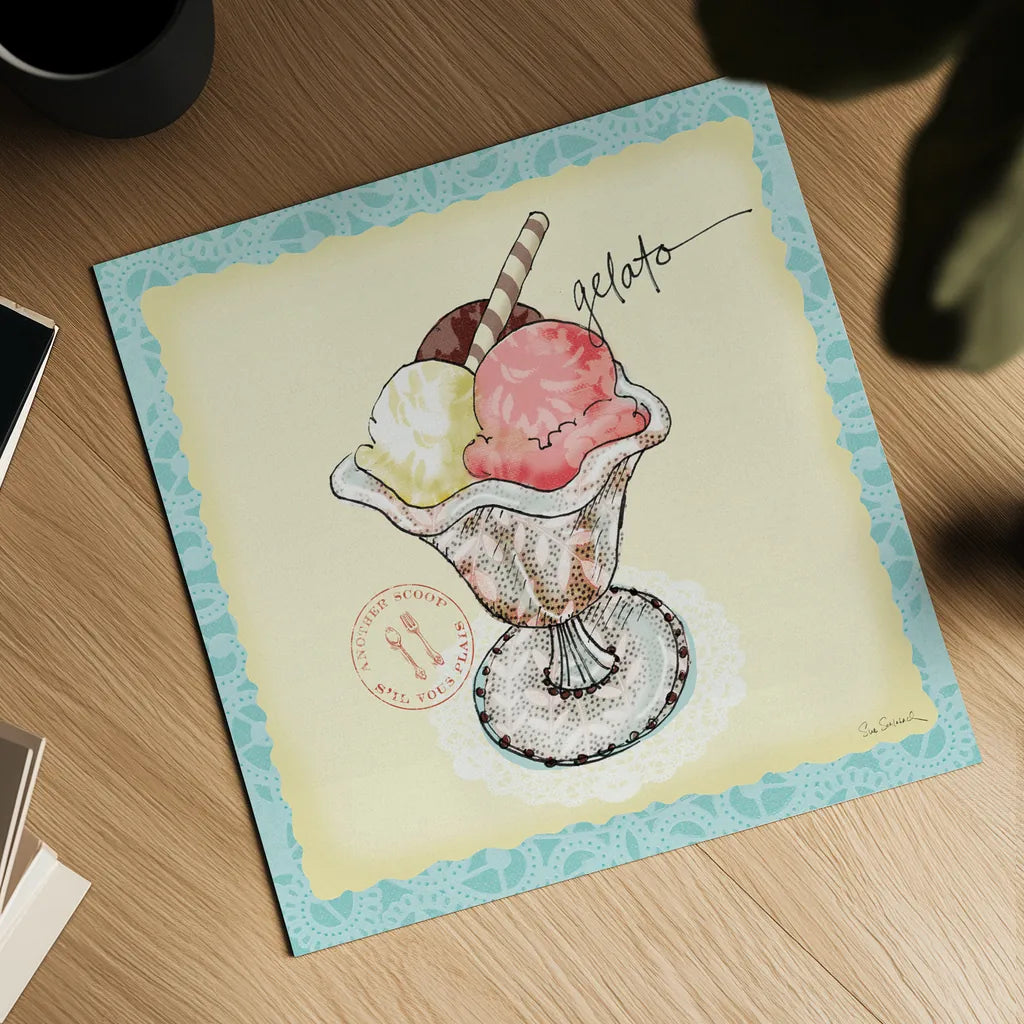 Dessert Please III by Sue Schlabach. Shown as a detailed flat fine art print, highlighting archival giclee quality. Available as an archival giclee rolled canvas, fine art paper, or poster print. SKU 31792a.