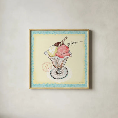 Dessert Please III by Sue Schlabach. Shown in a natural wood glass frame for a timeless modern aesthetic. Available as an archival giclee rolled canvas, fine art paper, or poster print. SKU 31792a.