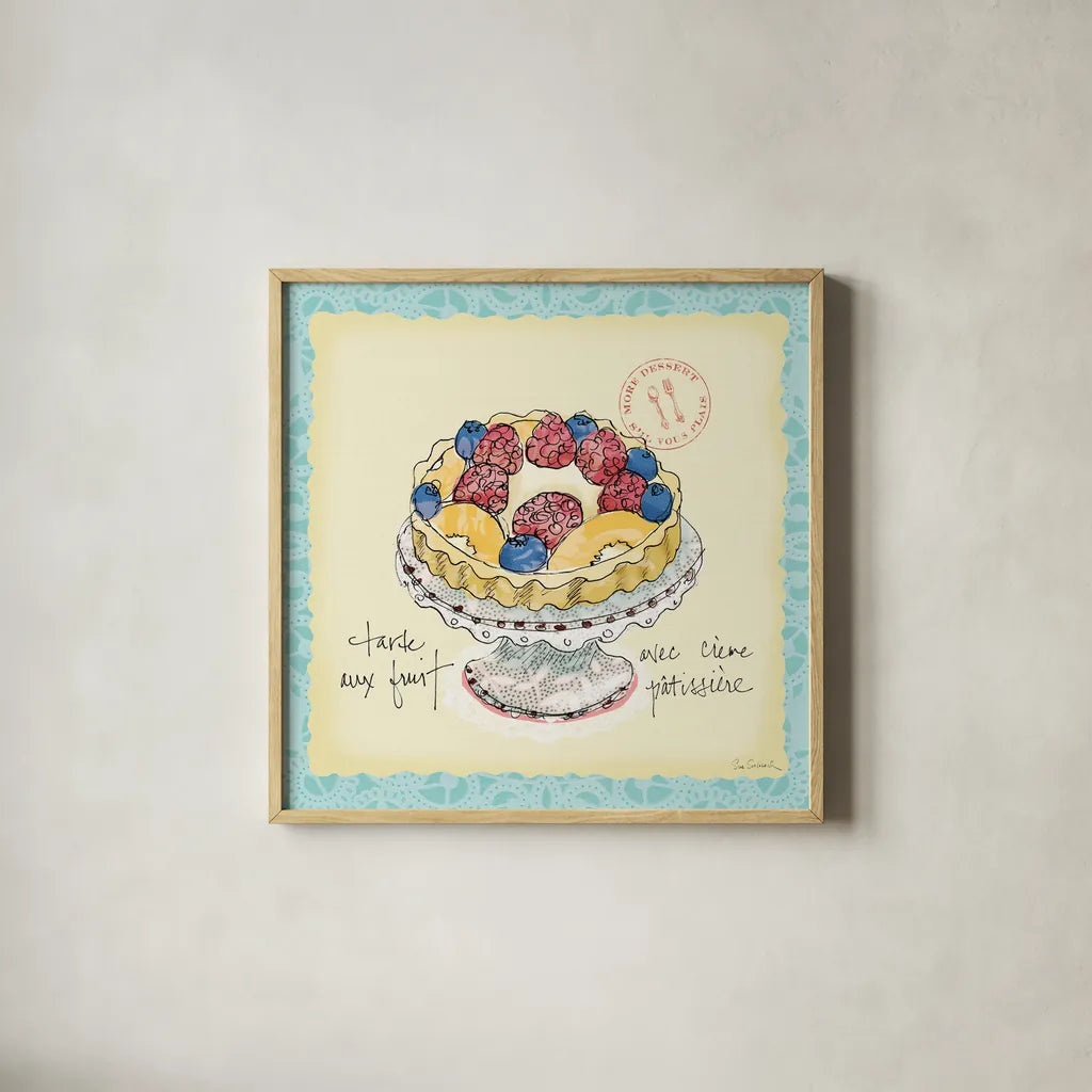 Dessert Please IV by Sue Schlabach. Shown in a natural wood glass frame for a timeless modern aesthetic. Available as an archival giclee rolled canvas, fine art paper, or poster print. SKU 31793a.