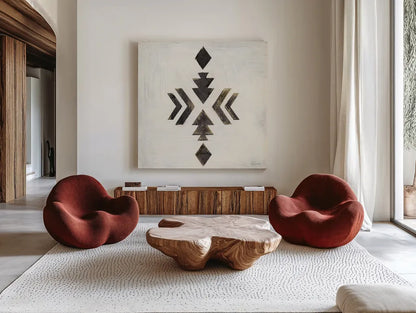 Directional I Black by Sue Schlabach. Shown as extra-large giant wall art in a modern living room. Available as an archival giclee rolled canvas, fine art paper, or poster print. SKU 61145a.