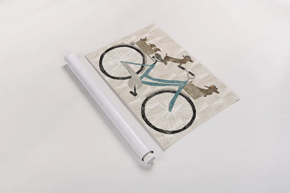 Doxie Ride ver II by Sue Schlabach. shown as a rolled paper print. Available as archival giclee rolled canvas, fine art paper, or poster print. SKU 22131i.