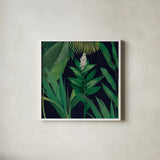 Dramatic Tropical I by Sue Schlabach. Shown in a crisp white glass frame for a clean and minimalist style. Available as an archival giclee rolled canvas, fine art paper, or poster print. SKU 50353a.