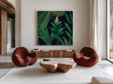 Dramatic Tropical I by Sue Schlabach. Shown as extra-large giant wall art in a modern living room. Available as an archival giclee rolled canvas, fine art paper, or poster print. SKU 50353a.