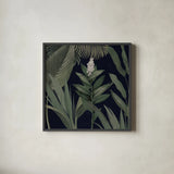 Dramatic Tropical I Light by Sue Schlabach. Shown in a sleek black glass frame for a contemporary gallery look. Available as an archival giclee rolled canvas, fine art paper, or poster print. SKU 51214a.
