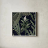 Dramatic Tropical I Light by Sue Schlabach. Shown in a crisp white glass frame for a clean and minimalist style. Available as an archival giclee rolled canvas, fine art paper, or poster print. SKU 51214a.