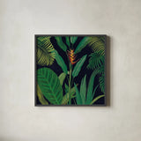 Dramatic Tropical II by Sue Schlabach. Shown in a sleek black glass frame for a contemporary gallery look. Available as an archival giclee rolled canvas, fine art paper, or poster print. SKU 50354a.