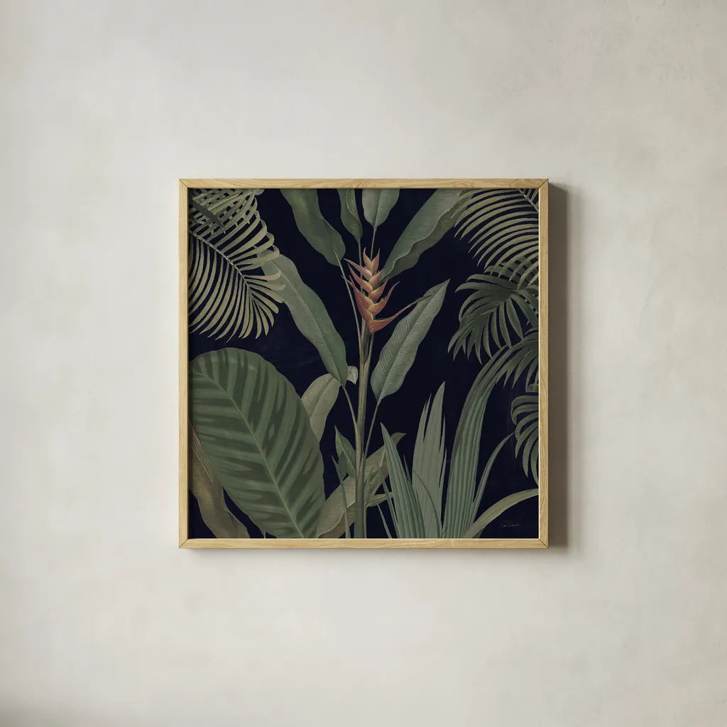 Dramatic Tropical II Light by Sue Schlabach. Shown in a natural wood glass frame for a timeless modern aesthetic. Available as an archival giclee rolled canvas, fine art paper, or poster print. SKU 51215a.