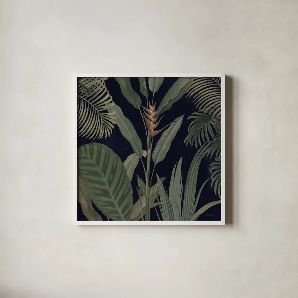 Dramatic Tropical II Light by Sue Schlabach. Shown in a crisp white glass frame for a clean and minimalist style. Available as an archival giclee rolled canvas, fine art paper, or poster print. SKU 51215a.