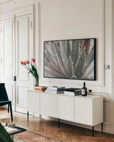 Dream Desert II BWC by Sue Schlabach. shown as a framed stretched canvas in a living room above a console. Available as a archival giclee rolled canvas, fine art paper, or poster print. SKU 56310i.