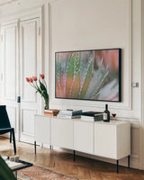 Dream Desert III by Sue Schlabach. shown as a framed stretched canvas in a living room above a console. Available as a archival giclee rolled canvas, fine art paper, or poster print. SKU 35494i.