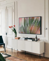 Dream Desert IV by Sue Schlabach. shown as a framed stretched canvas in a living room above a console. Available as a archival giclee rolled canvas, fine art paper, or poster print. SKU 35495i.