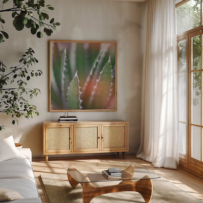 Dream Desert IV Crop by Sue Schlabach. Shown in a natural wood frame in a cozy modern living room. Available as an archival giclee rolled canvas, fine art paper, or poster print. SKU 35495a.