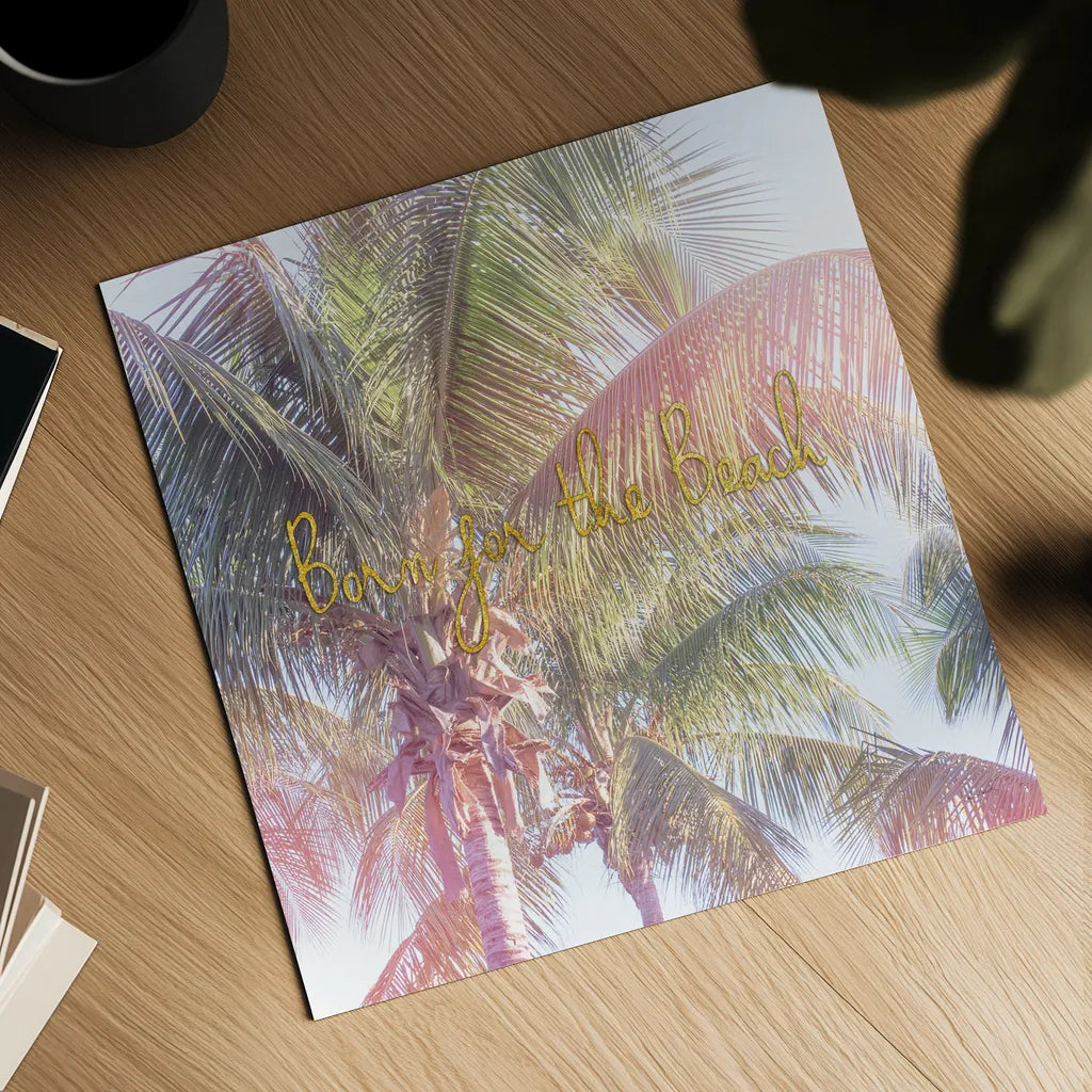 Dream Palm II Born for the Beach by Sue Schlabach. Shown as a detailed flat fine art print, highlighting archival giclee quality. Available as an archival giclee rolled canvas, fine art paper, or poster print. SKU 36334a.