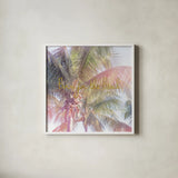 Dream Palm II Born for the Beach by Sue Schlabach. Shown in a crisp white glass frame for a clean and minimalist style. Available as an archival giclee rolled canvas, fine art paper, or poster print. SKU 36334a.